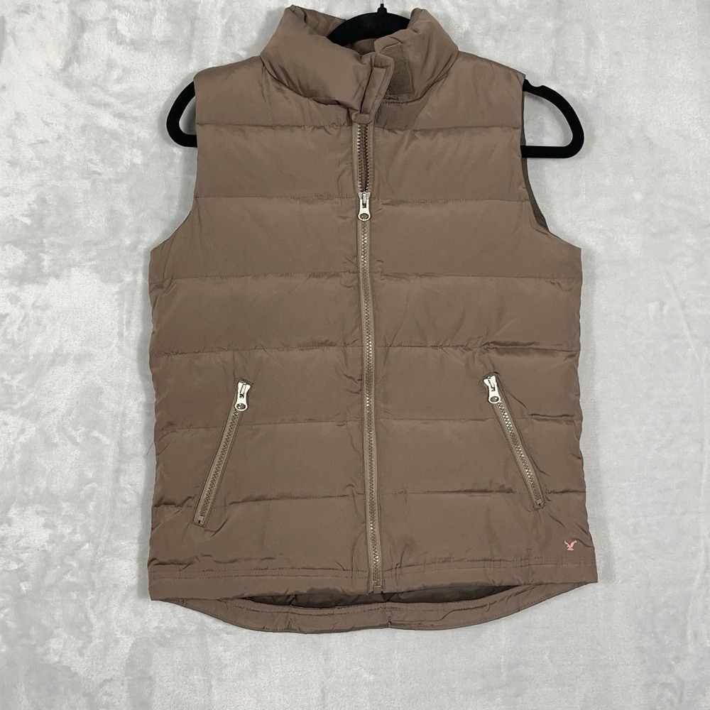 American Eagle Womens Down Puffer Vest S Brown‎ Full Zip Outdoor Gorpcore Cozy
